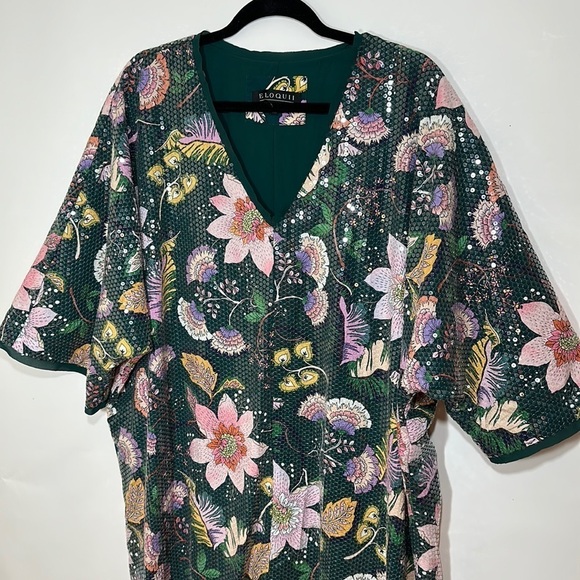 ELOQUII 18 / 20 Slit Front floral Print Sequin Maxi Dress - Picture 7 of 15